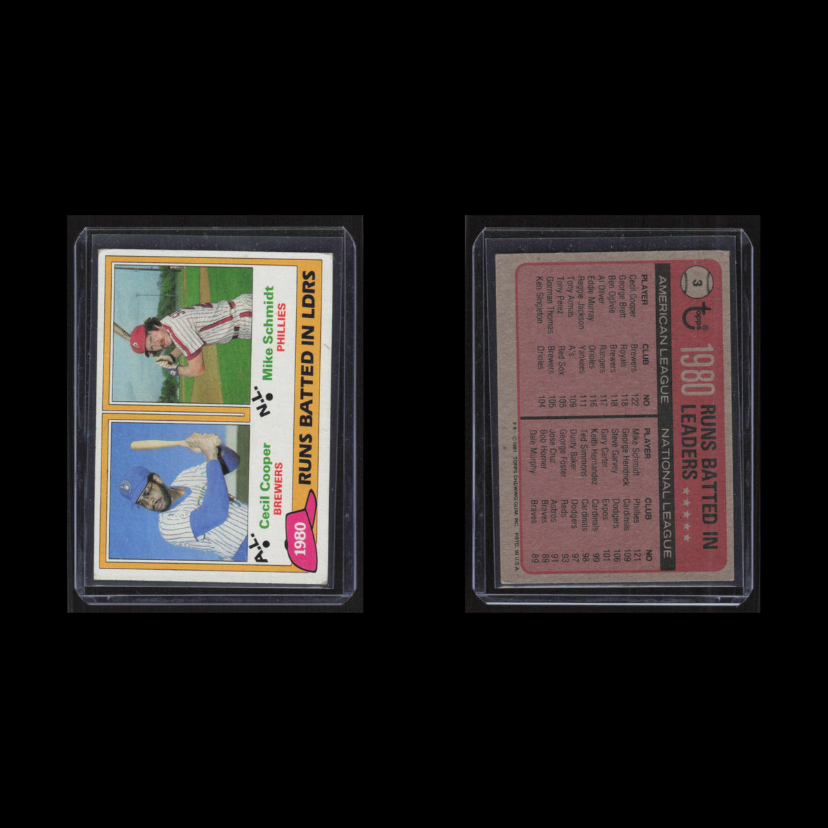 Mike Schmidt Cecil Cooper #3 1982 Topps RBI Leaders Baseball Card MLB NM