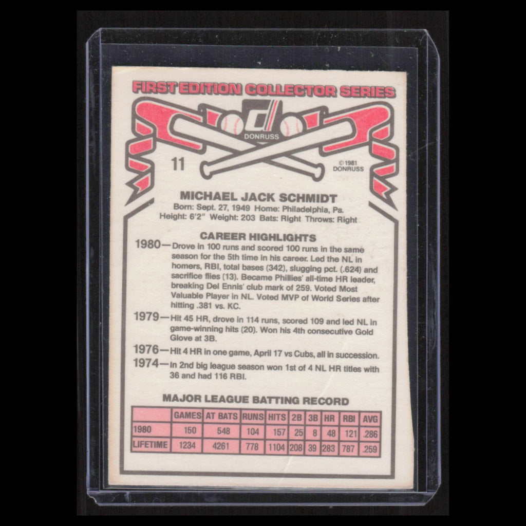 Mike Schmidt #11 1981 Donruss Philadelphia Phillies Baseball Card MLB NM