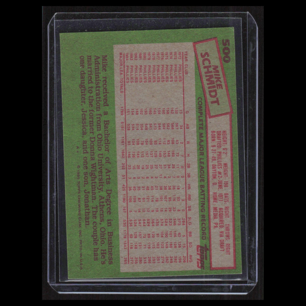 Mike Schmidt #500 1985 Topps Philadelphia Phillies Baseball Card MLB NM