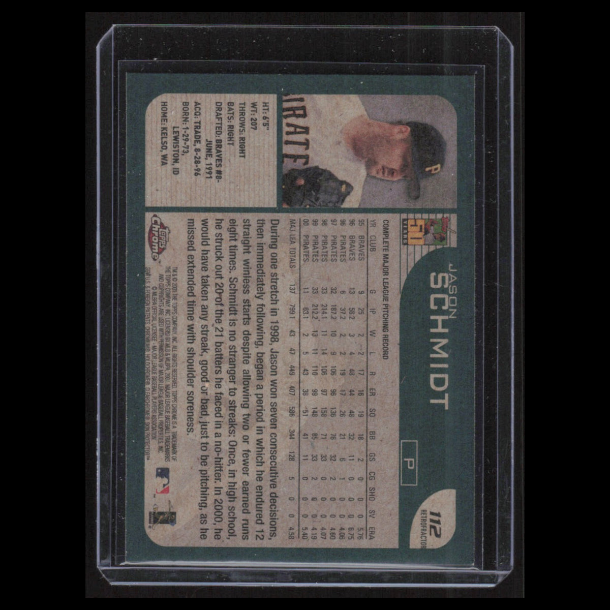 Jason Schmidt #112 2001 Topps Chrome Refractor Pittsburgh Pirates Baseball Card