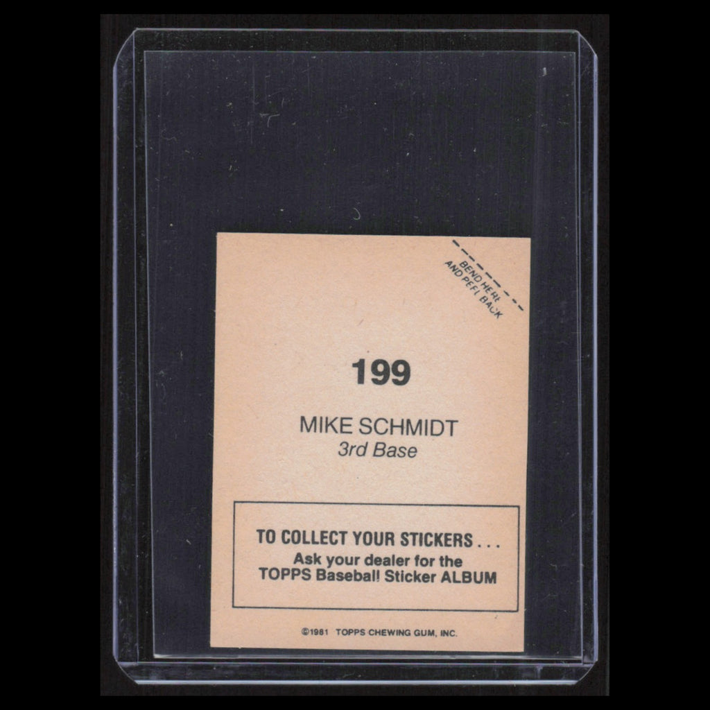 Mike Schmidt #199 1981 Topps Stickers Philadelphia Phillies Baseball Card MLB NM