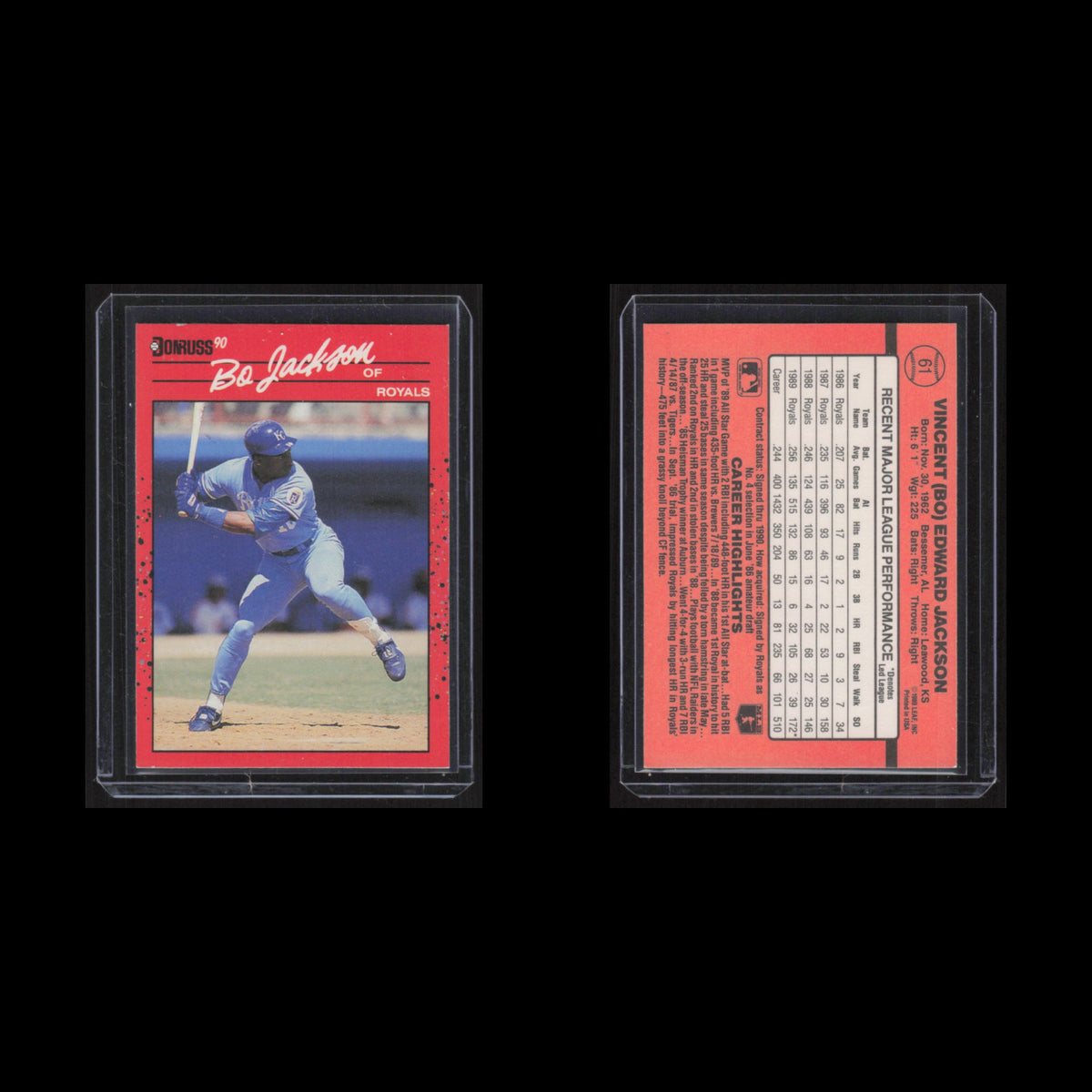 Bo Jackson #61 1990 Donruss Kansas City Royals Baseball Card MLB NM