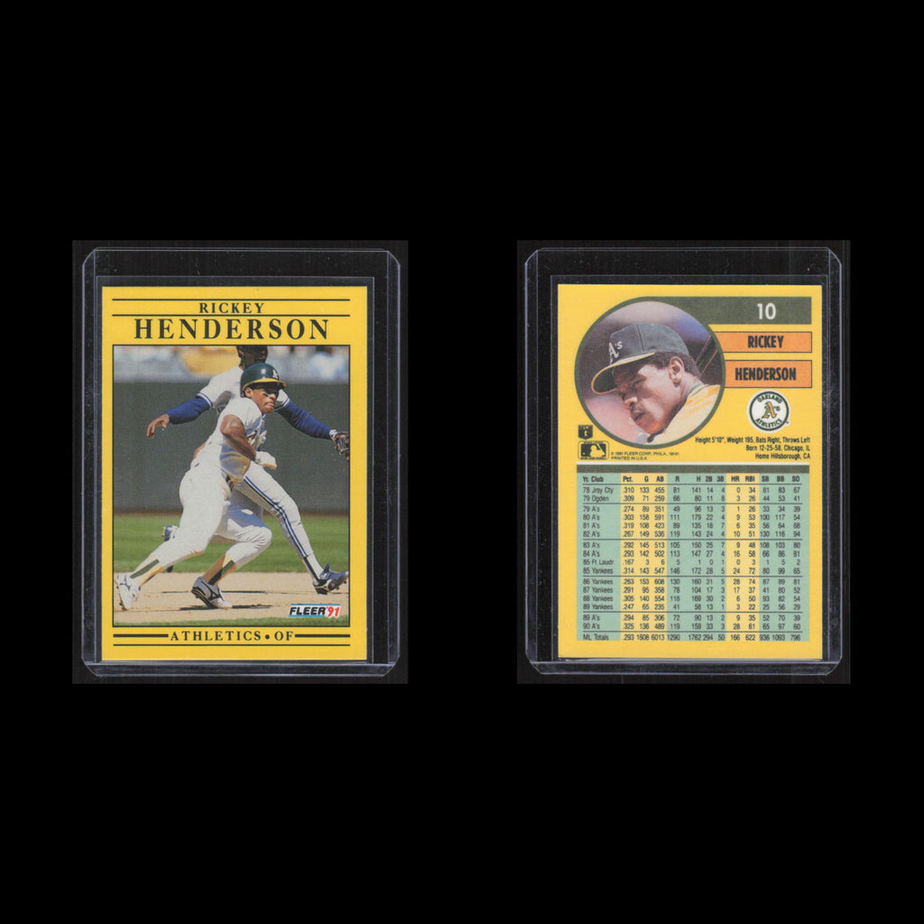 Rickey Henderson #10 1991 Fleer Oakland Athletics Baseball Card MLB NM