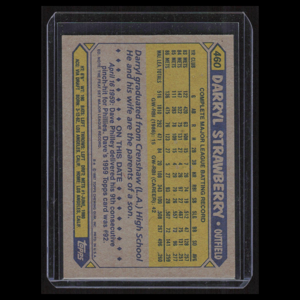 Darryl Strawberry #460 1987 Topps New York Mets Baseball Card MLB NM