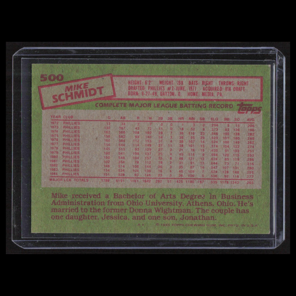 Mike Schmidt #500 1985 Topps Philadelphia Phillies Baseball Card MLB NM
