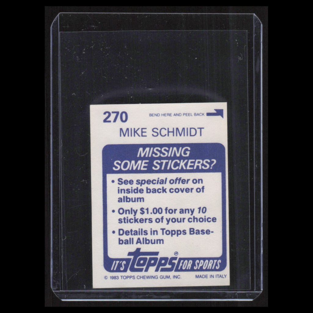 Mike Schmidt #270 1983 Topps Stickers Philadelphia Phillies Baseball Card MLB NM
