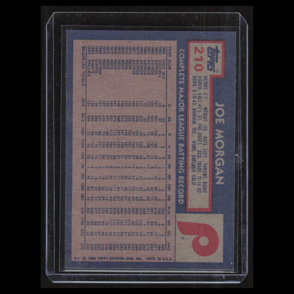 Joe Morgan #210 1984 Topps Philadelphia Phillies Baseball Card MLB NM