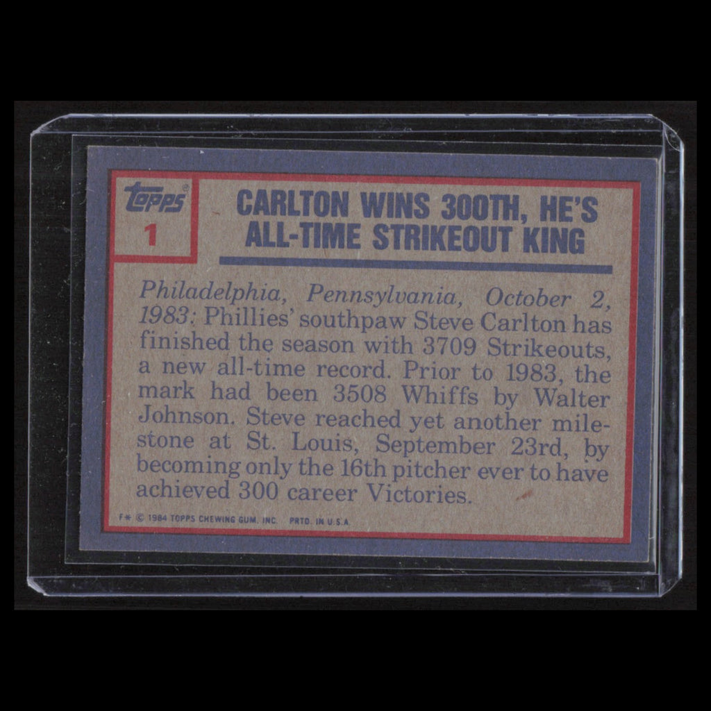 Steve Carlton #1 1984 Topps Philadelphia Phillies Baseball Card MLB NM