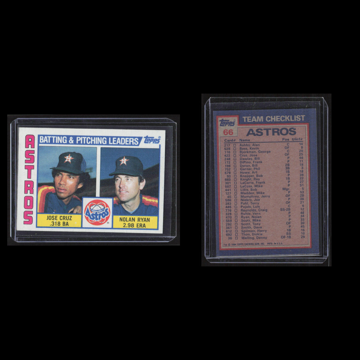 Nolan Ryan Jose cruz #66 1984 Topps Houston Astros Baseball Card MLB NM