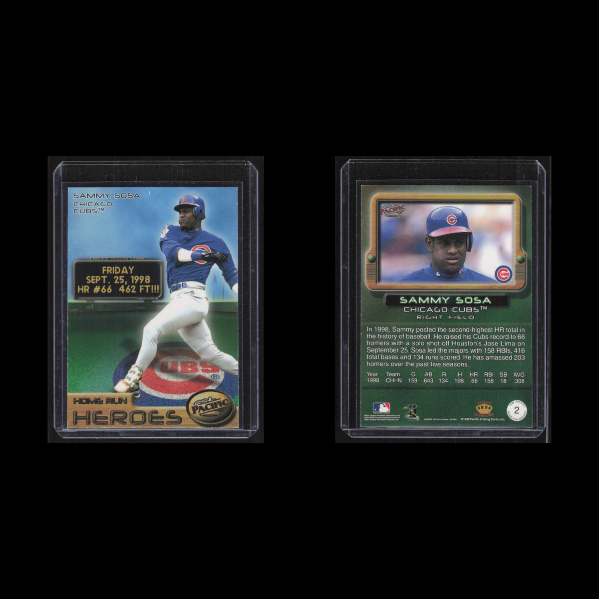 Sammy Sosa #2 1998 Pacific Home Run Heros Chicago Cubs Baseball Card MLB NM