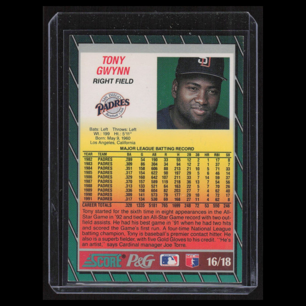 Tony Gwynn #16 1992 Score San Diego Padres Baseball Card MLB NM