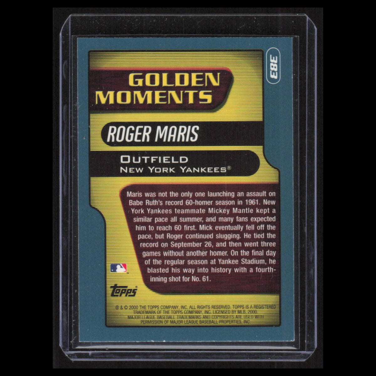 Roger Maris #383 2001 Topps New York Yankees Baseball Card MLB NM