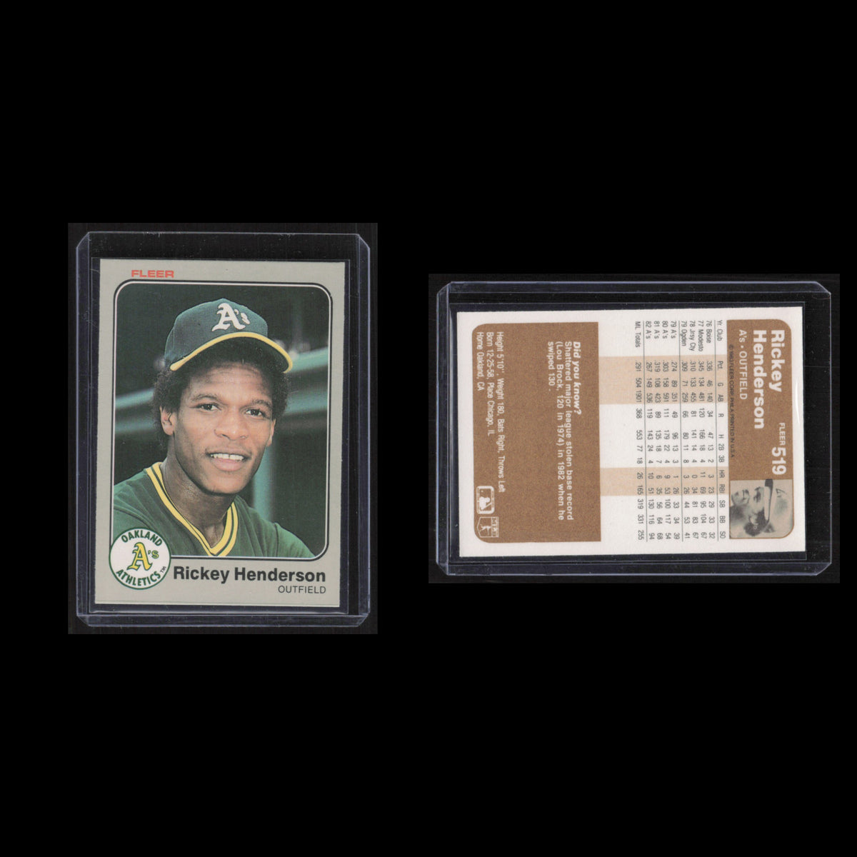 Rickey Henderson #519 1983 Fleer Oakland Athletics Baseball Card MLB NM