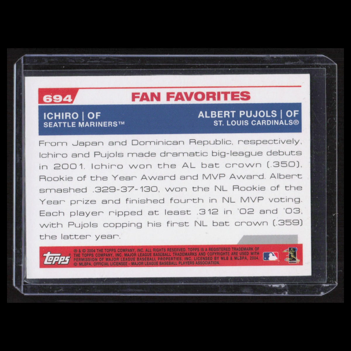 Ichiro/Albert Pujols #694 2004 Topps Fan Favorties Baseball Card MLB NM