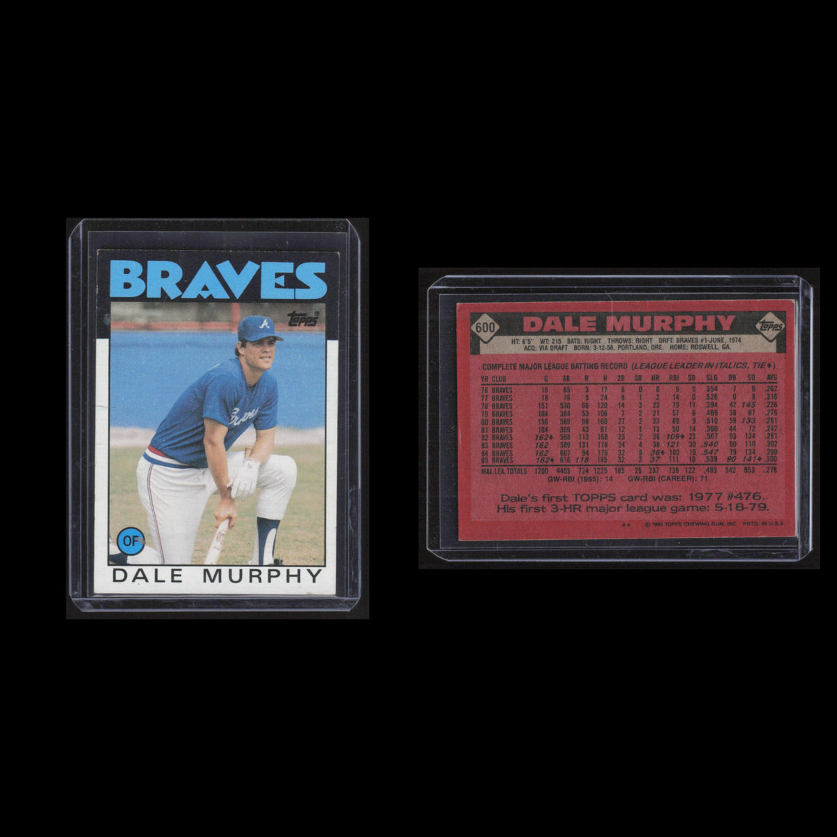 Dale Murphy #600 1986 Topps Atlanta Braves Baseball Card MLB NM