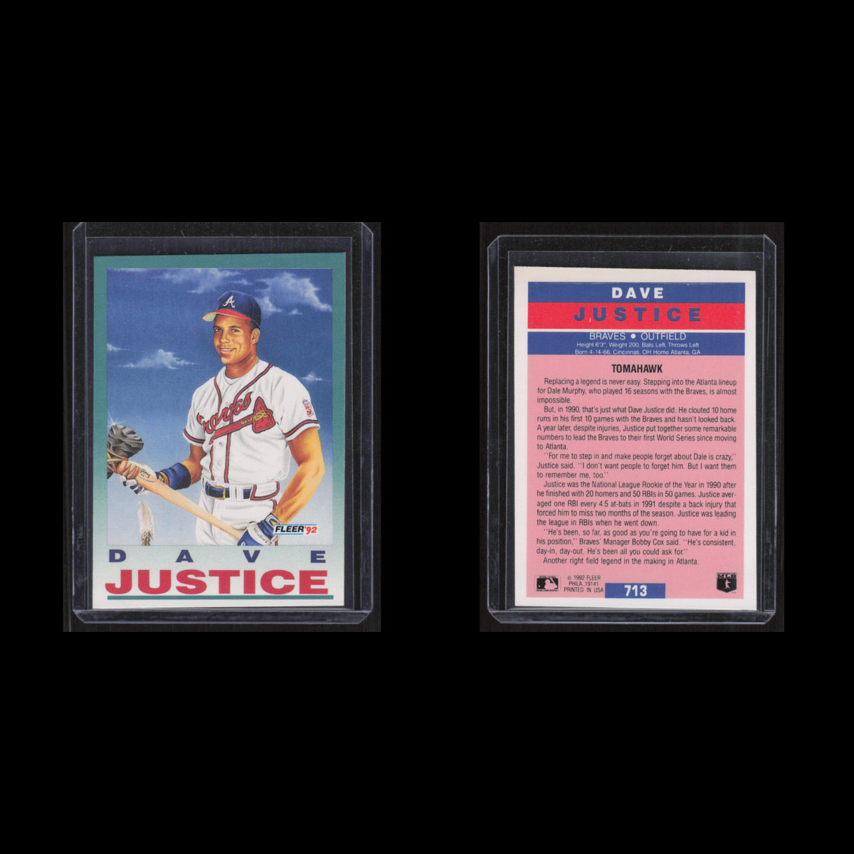Dave Justice #713 1992 Fleer Atlanta Braves Baseball Card MLB NM