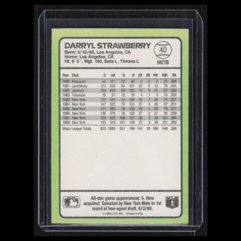 Darryl Strawberry #40 1989 Donruss Baseballs Best New York Mets Baseball Card NM