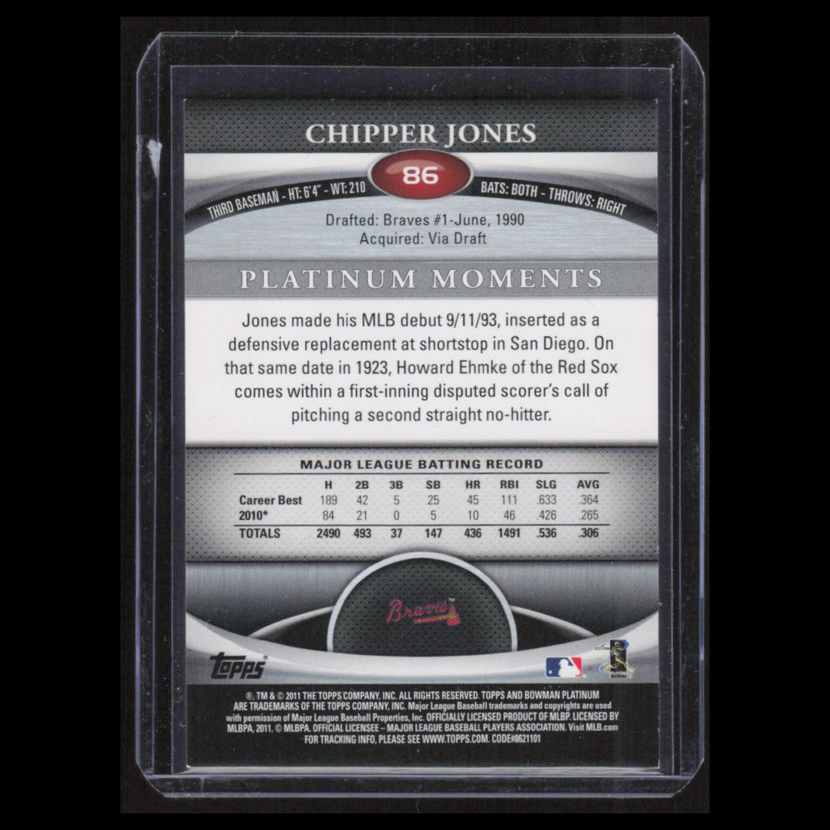 Chipper Jones #86 2011 Bowman Platinum Atlanta Braves Baseball Card MLB NM