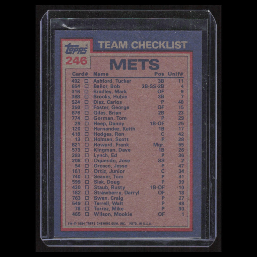 Tom Seaver Mookie Wilson #246 1984 Topps New York Mets Baseball Card MLB NM