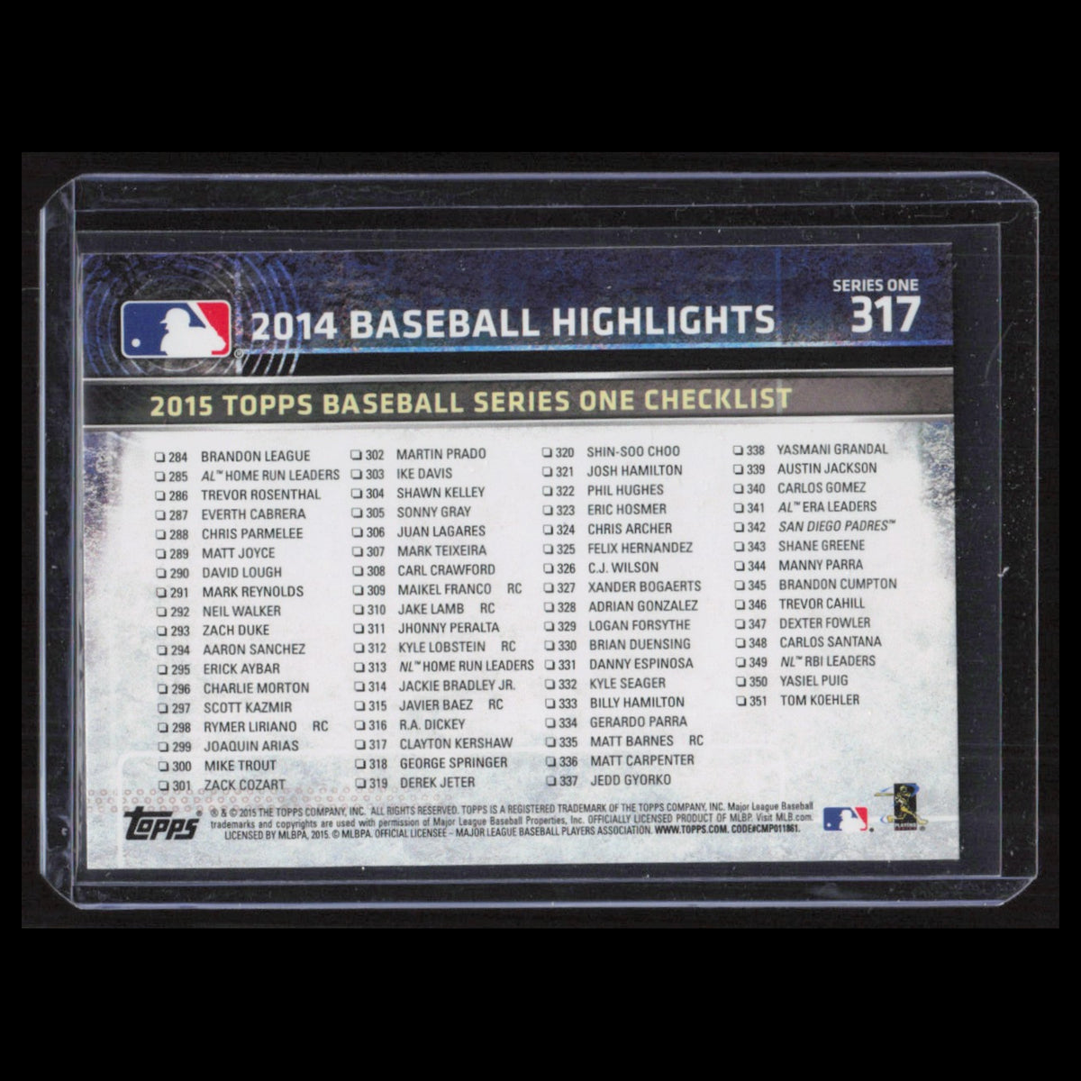 Clayton Kershaw #317 2015 Topps Los Angeles Dodgers Baseball Card MLB NM