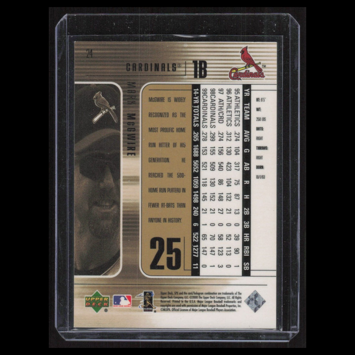 Mark McGwire #24 2000 SPx St. Louis Cardinals Baseball Card MLB NM