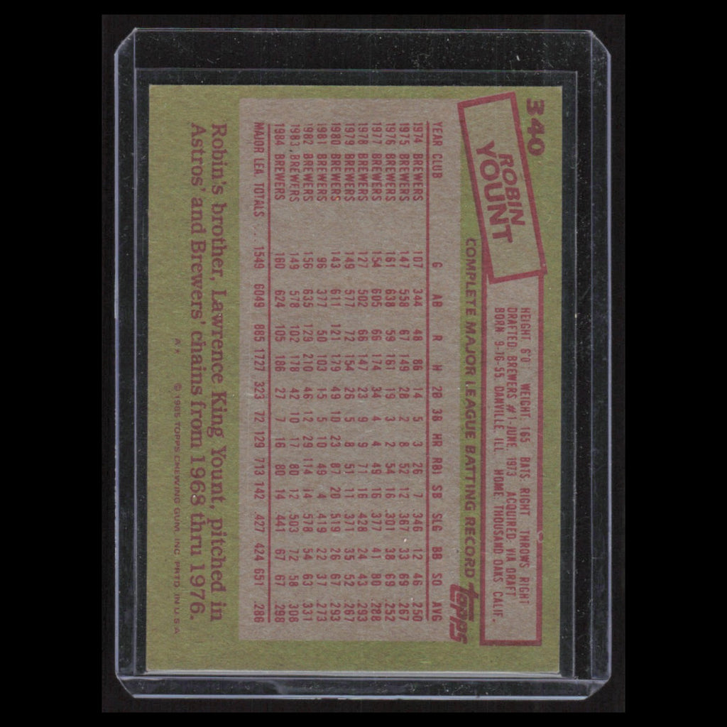 Robin Yount #340 1985 Topps Milwaukee Brewers Baseball Card MLB NM