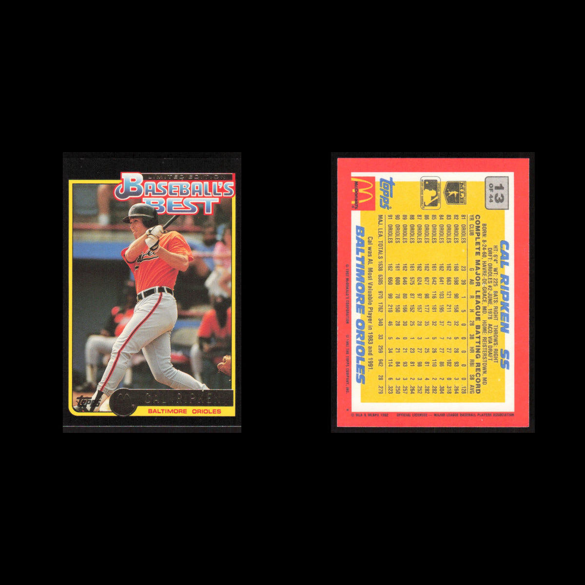 Cal Ripken Jr. #13 1992 Topps McDonalds Baseballs Best Baltimore Orioles Card NM