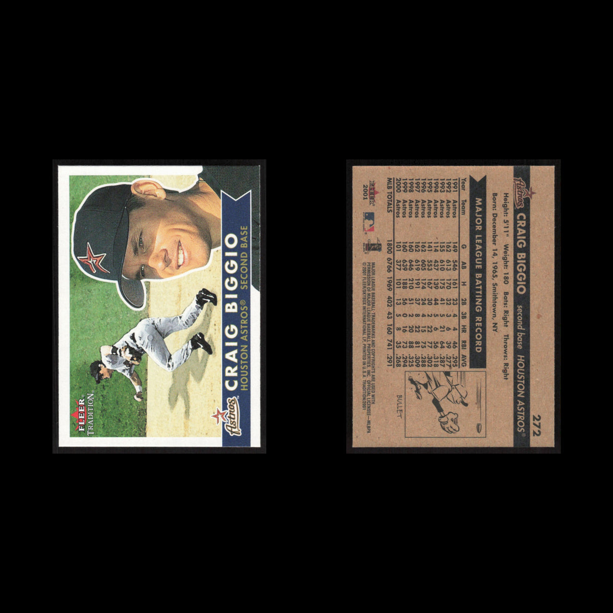 Craig Biggio #272 2001 Fleer Tradition Houston Astros Baseball Card MLB NM