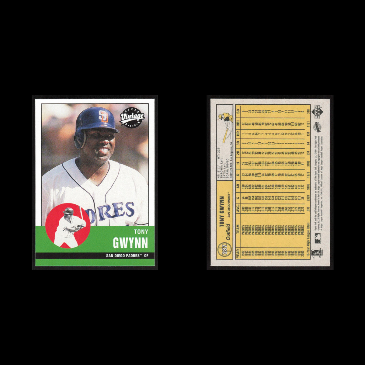 Tony Gwynn #287 2001 Upper Deck Vintage San Diego Padres Baseball Card MLB NM