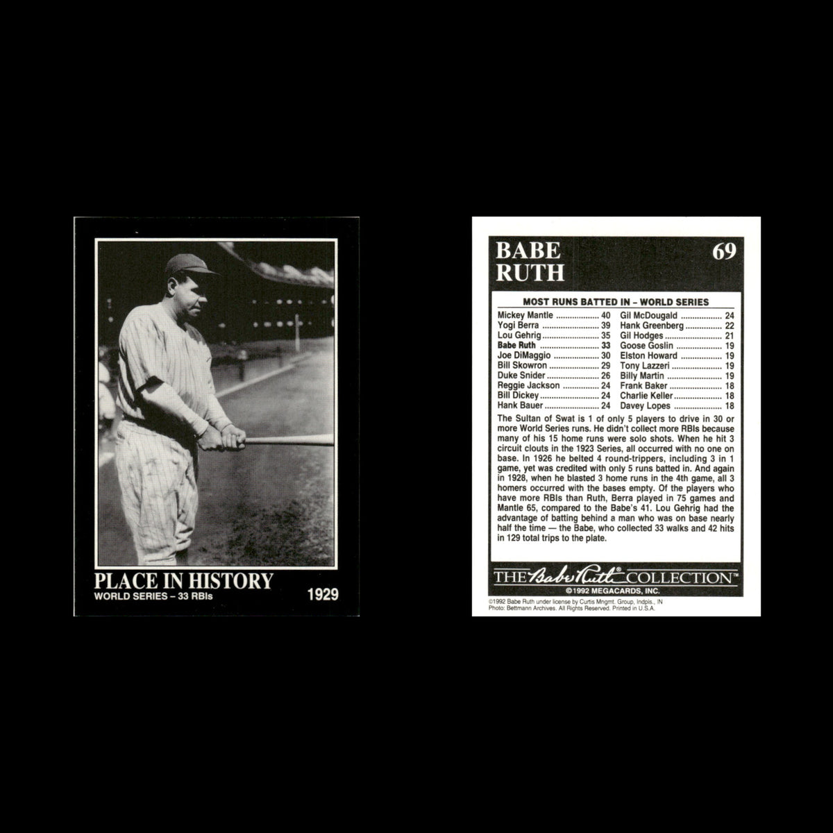 Babe Ruth #69 1992 Megacards Babe Ruth New York Yankees Baseball Card MLB NM