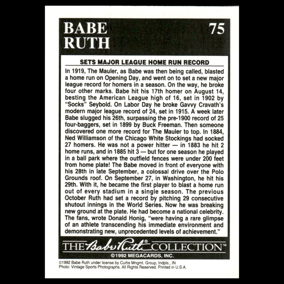 Babe Ruth #75 1992 Megacards Babe Ruth Boston Red Sox Baseball Card MLB NM