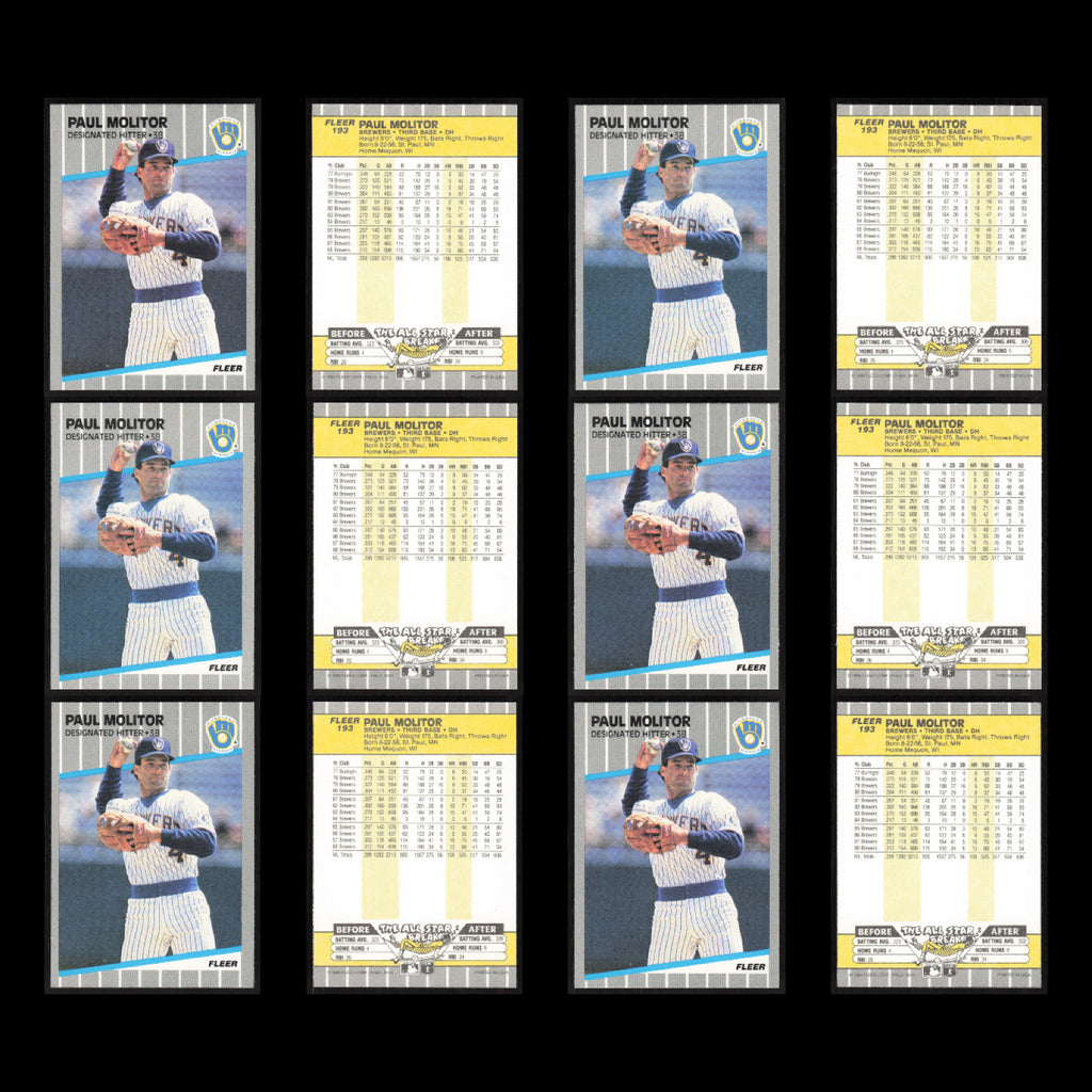 Paul Molitor Lot 50 Baseball Cards 1989 Fleer Milwaukee Brewers Set Collection