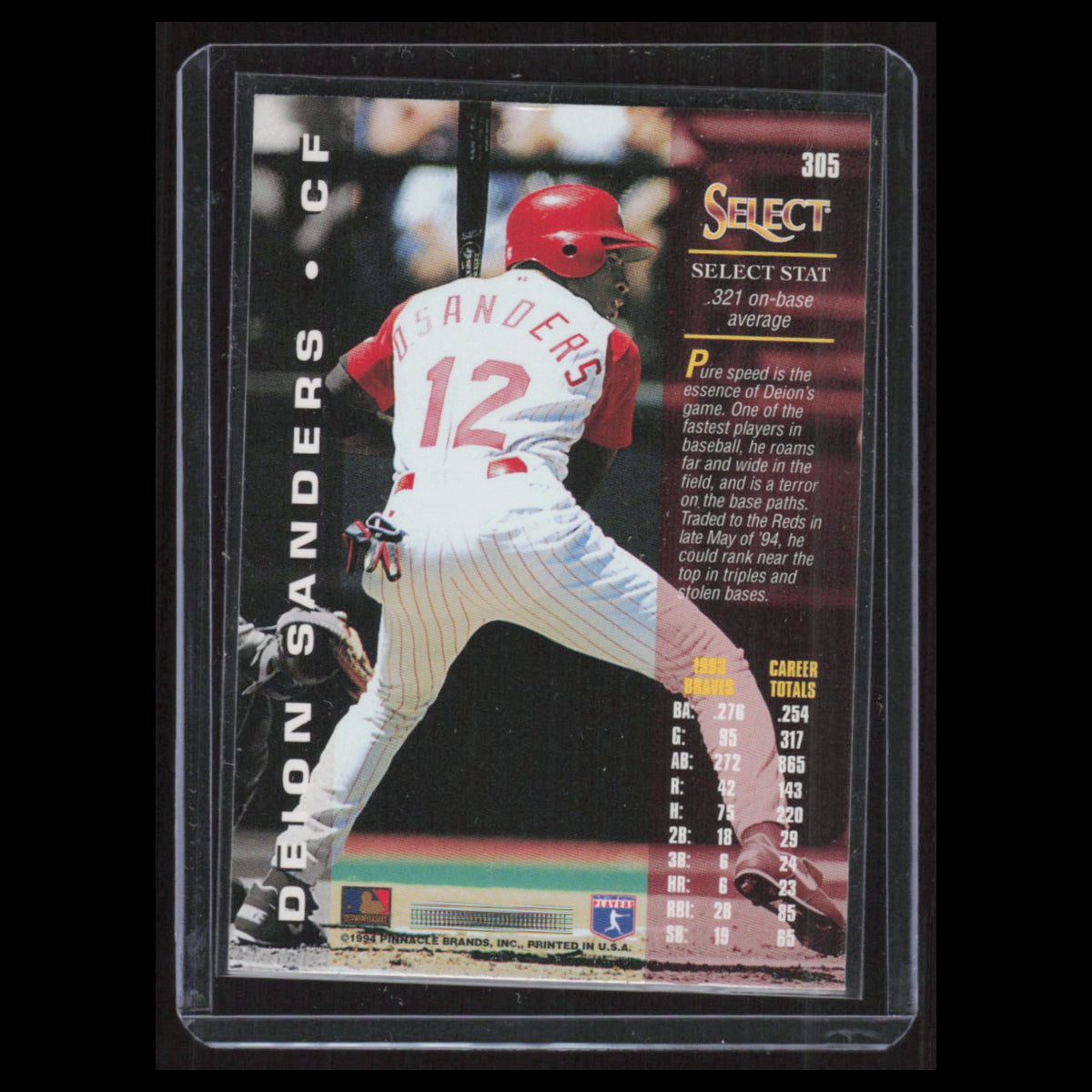 Deion Sanders #305 1994 Select Cincinnati Reds Baseball Card MLB NM