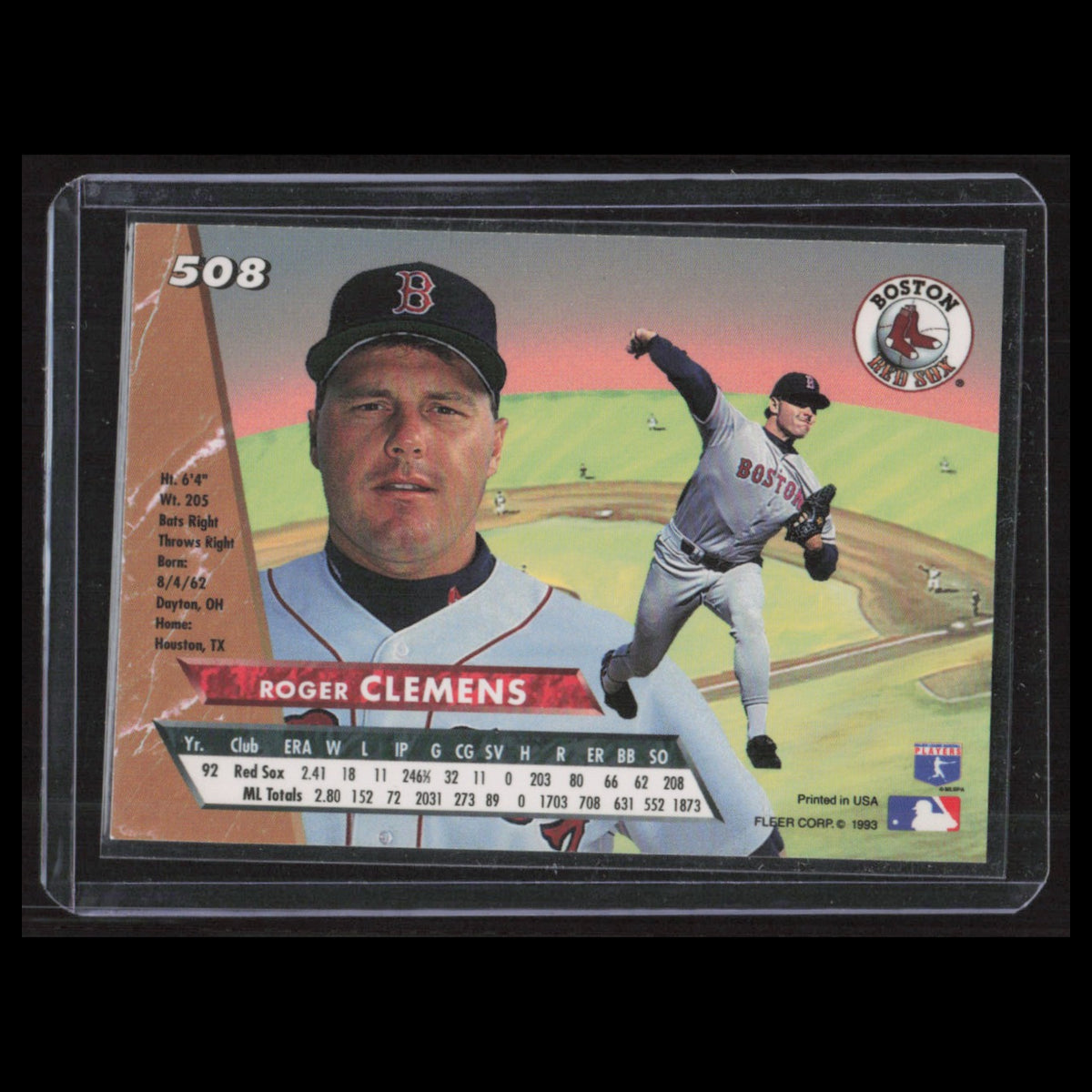 Roger Clemens #508 1993 Ultra Boston Red Sox Baseball Card MLB NM