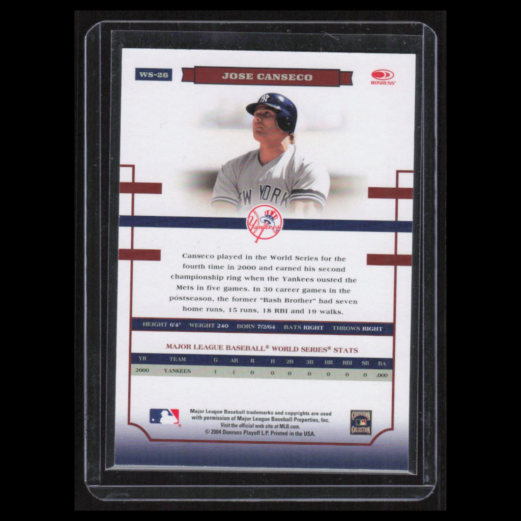 Jose Canseco #WS-26 2004 Donruss World Series Blue New York Yankees Baseball MLB