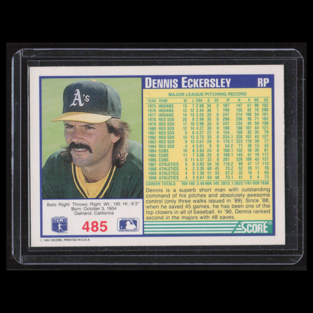 Dennis Eckersley #485 1991 Score Oakland Athletics Baseball Card MLB NM