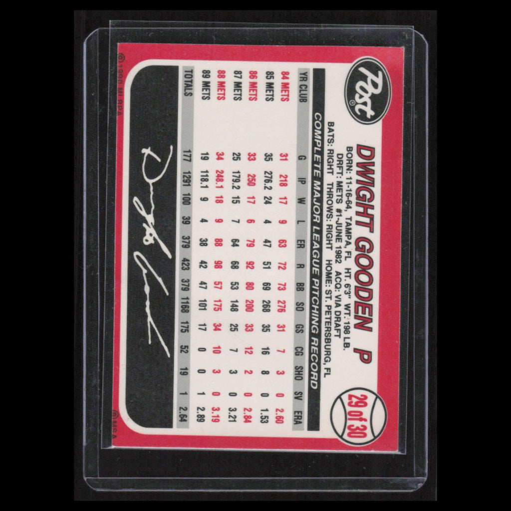 Dwight Gooden #29 1990 Post New York Mets Baseball Card MLB NM