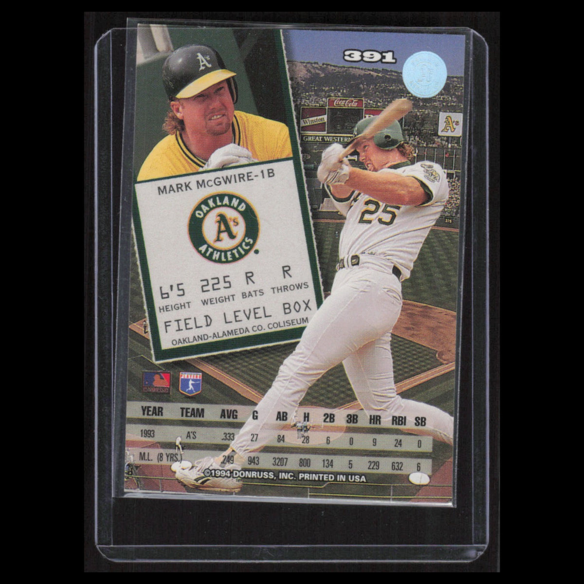 Mark McGwire #391 1994 Leaf Oakland Athletics Baseball Card MLB NM