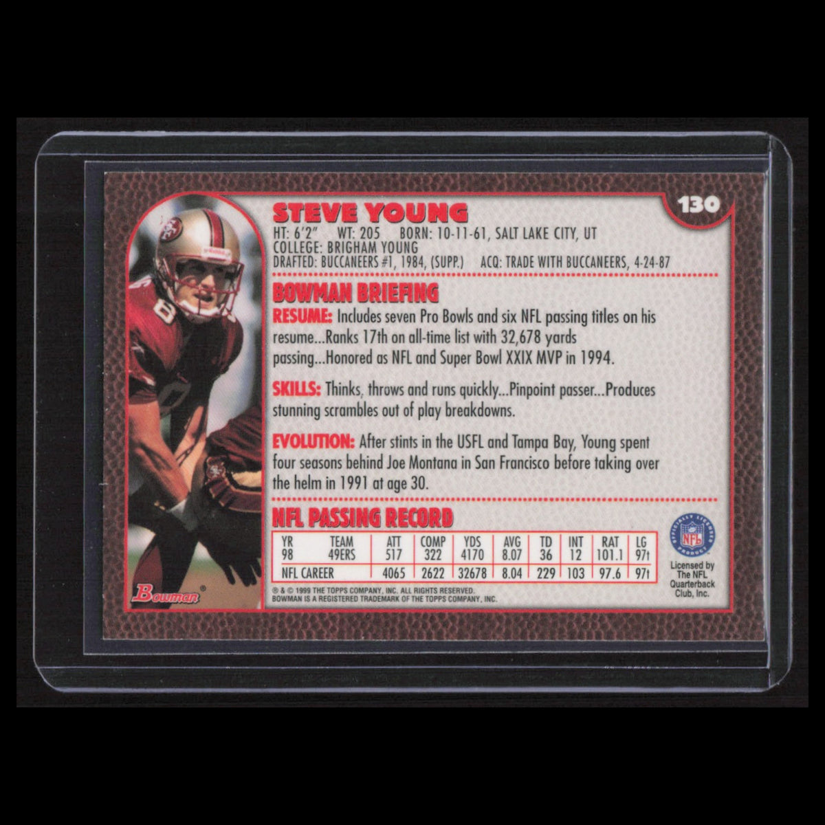 Steve Young #130 1999 Bowman San Francisco 49ers Football Card NFL NM