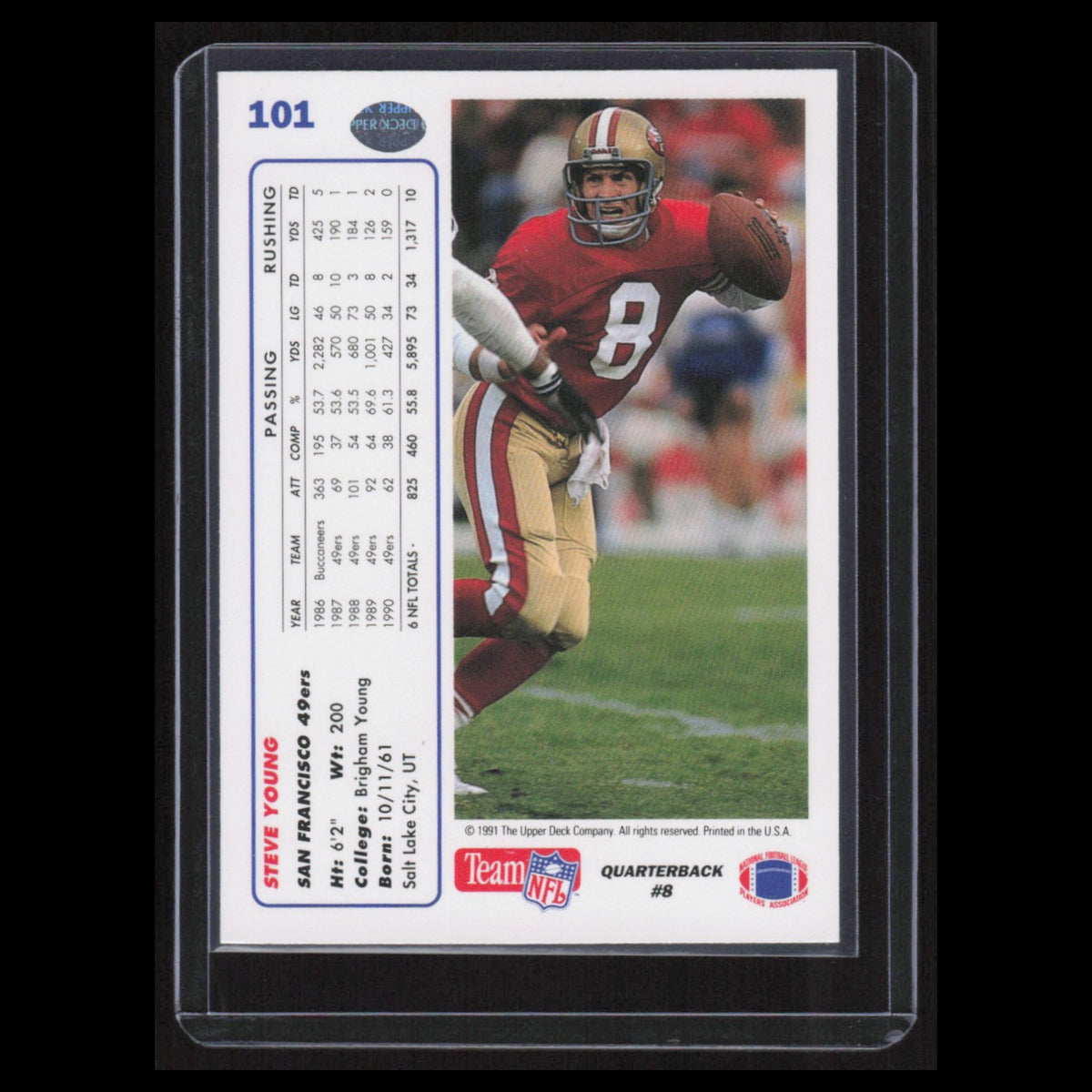 Steve Young #101 1991 Upper Deck San Francisco 49ers Football Card NFL NM