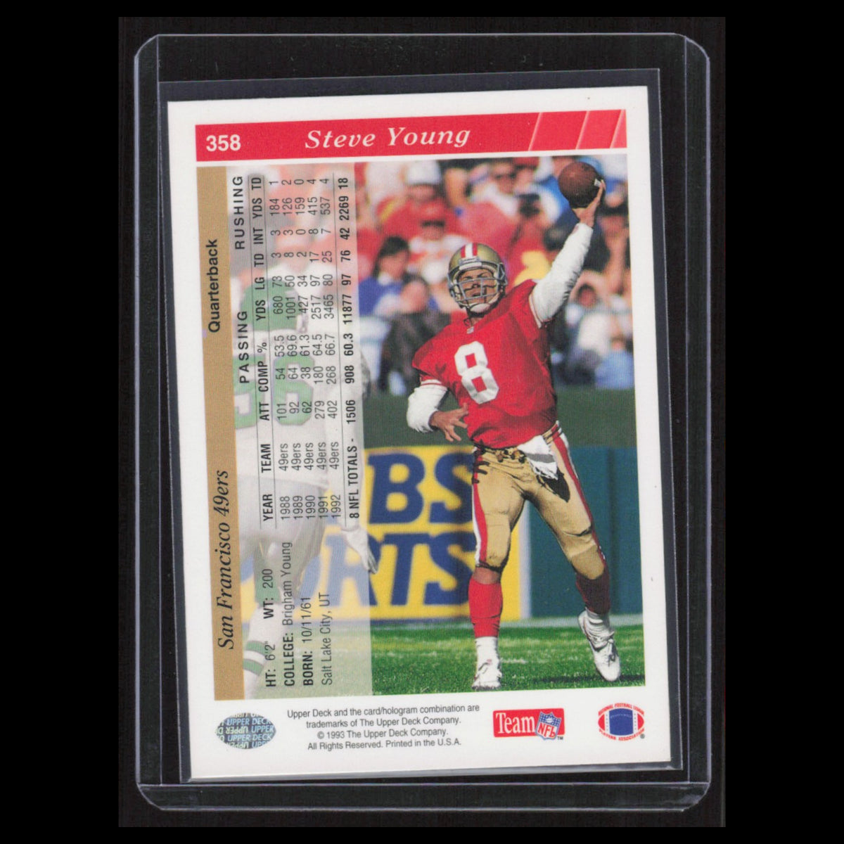 Steve Young #358 1993 Upper Deck San Francisco 49ers Football Card NFL NM