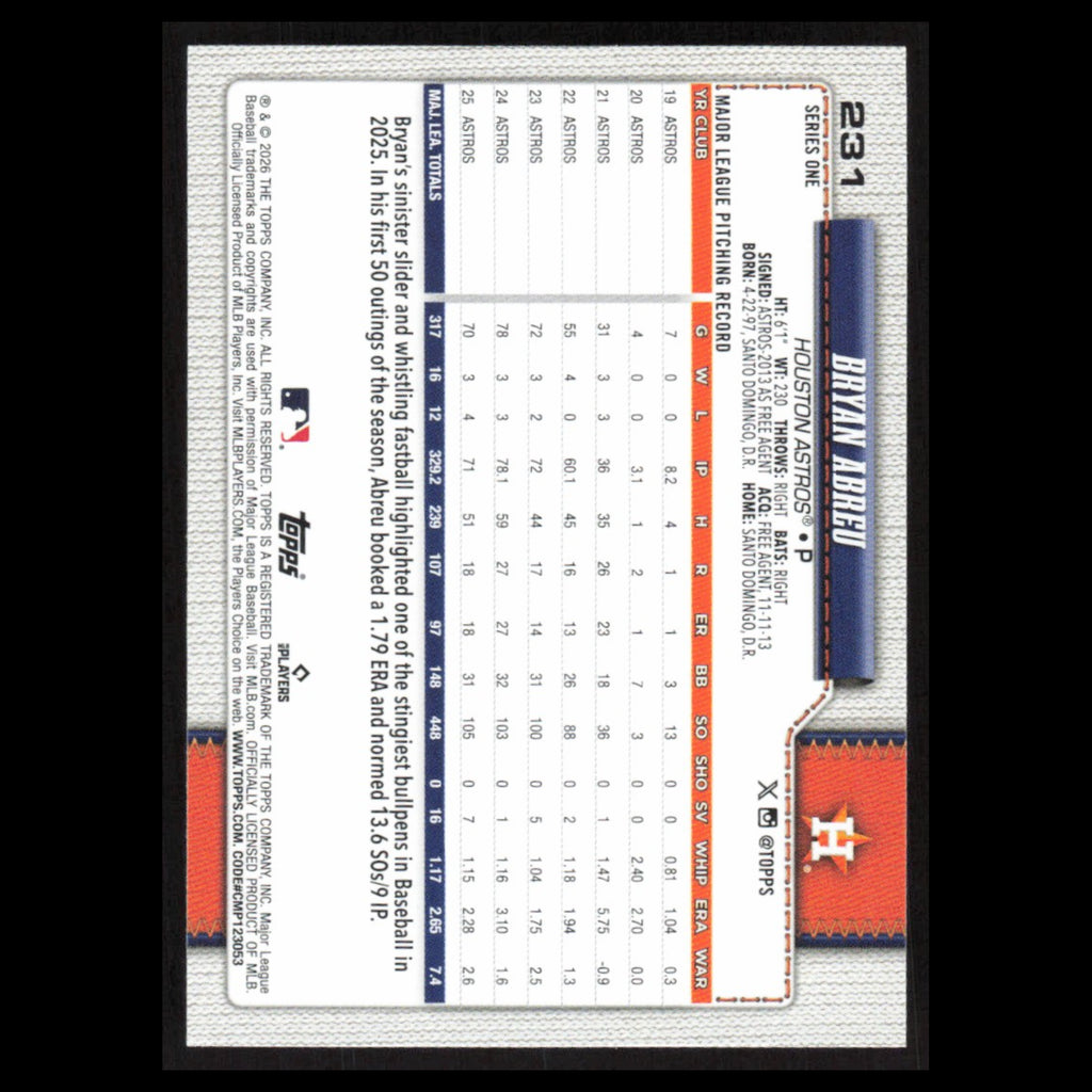 Bryan Abreu #231 2026 Topps Houston Astros Baseball Card MLB NM