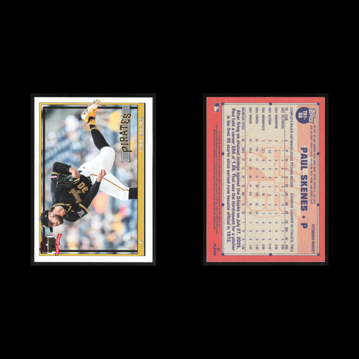 Paul Skenes * #T91-90 2026 Topps 1991 Pittsburgh Pirates Baseball Card MLB NM