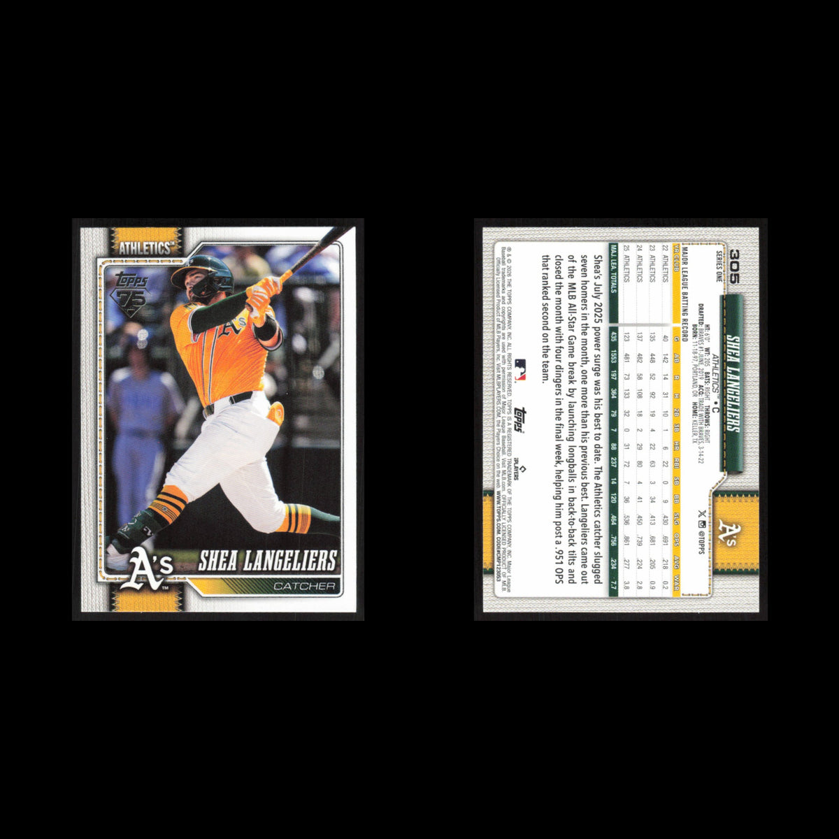 Shea Langeliers #305 2026 Topps Athletics Baseball Card MLB NM