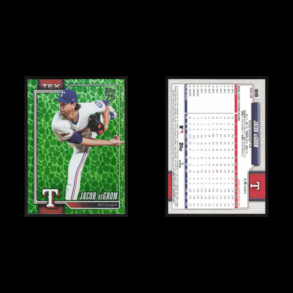 Jacob deGrom #99 2026 Topps Green Foil Texas Rangers Baseball Card MLB NM