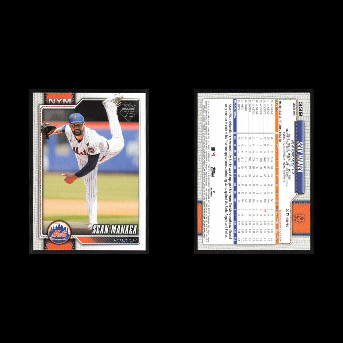 Sean Manaea #332 2026 Topps New York Mets Baseball Card MLB NM
