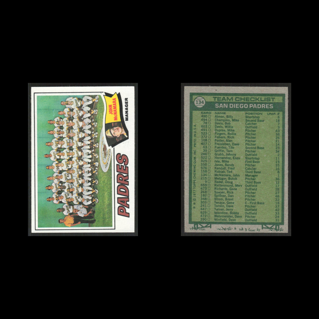 San Diego Padres - John McNamara #134 1977 Topps Unmarked Checklist Baseball MLB