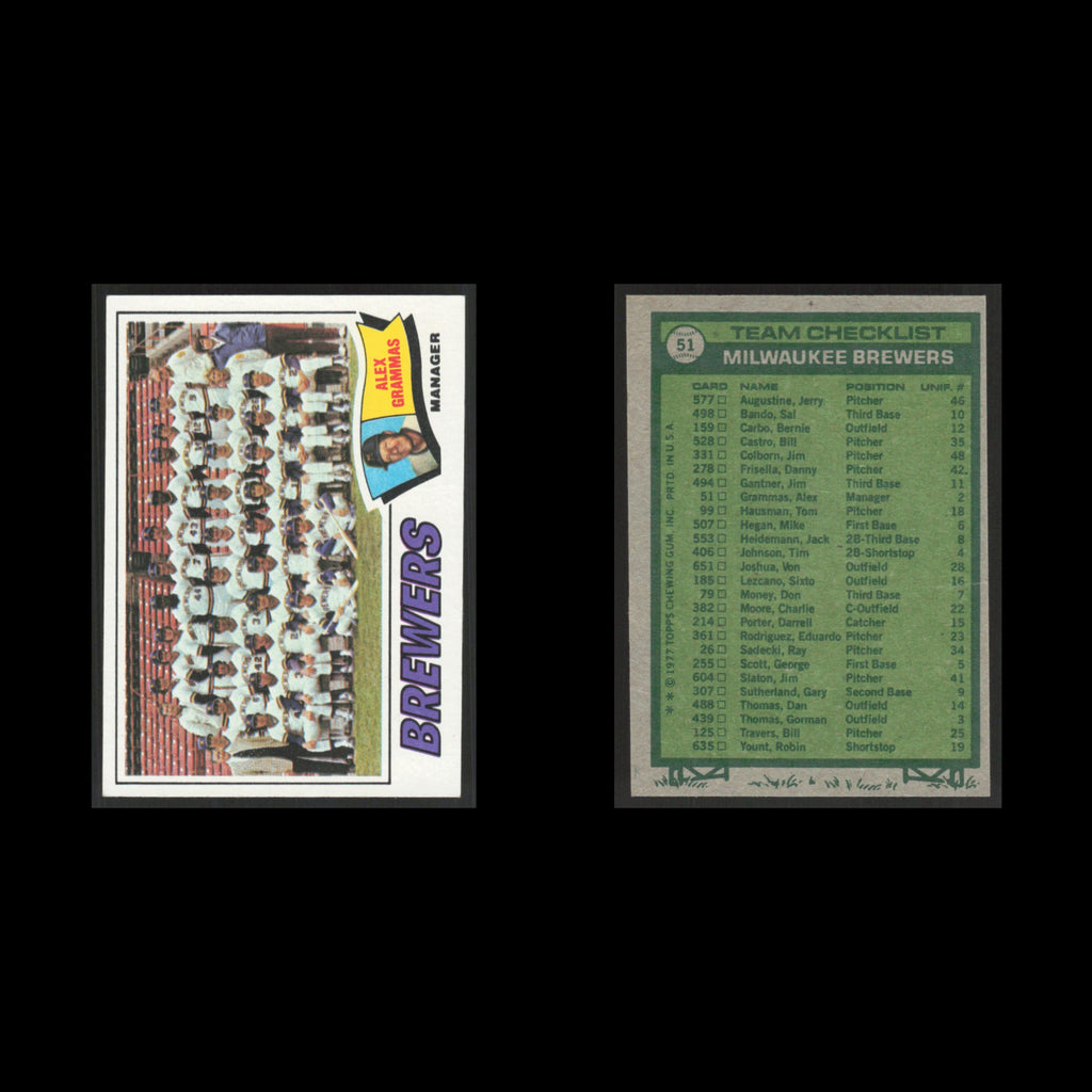 Milwaukee Brewers - Alex Grammas #51 1977 Topps Unmarked Checklist Baseball Card