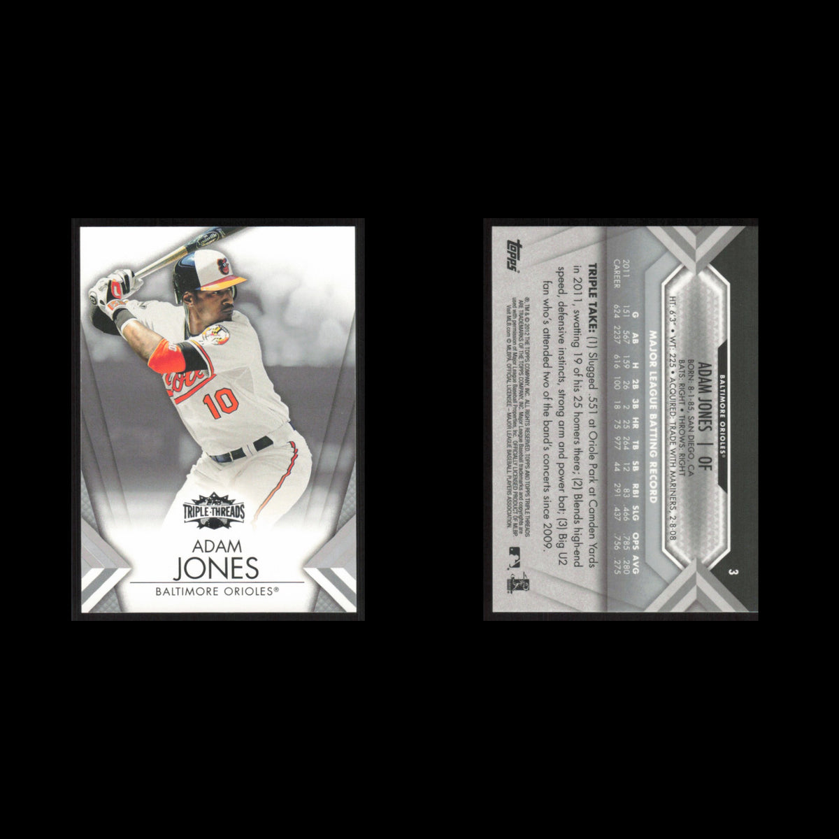Adam Jones #3 2012 Topps Triple Threads Baltimore Orioles Baseball Card MLB NM