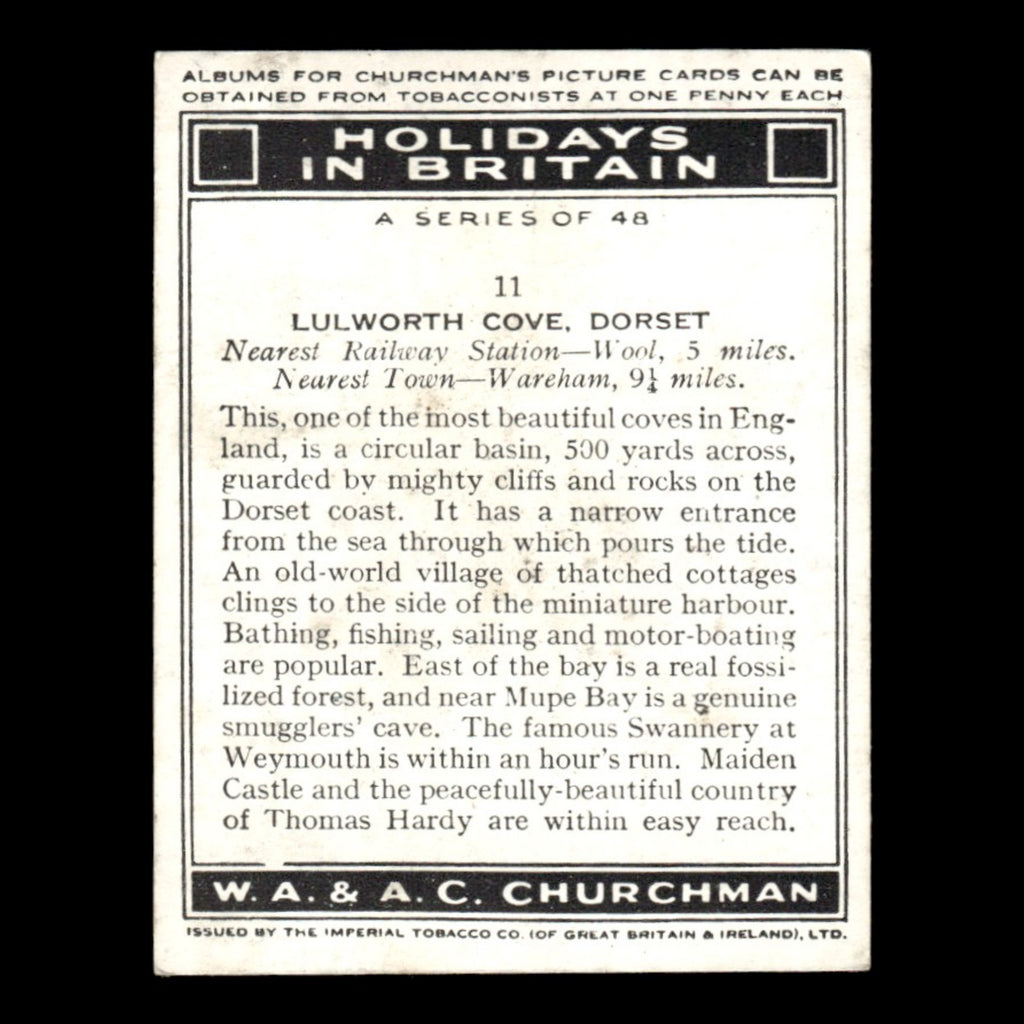 Lulworth Cove Dorset #11 1938 Churchman Tobacco Card Holidays In Britain Card EX
